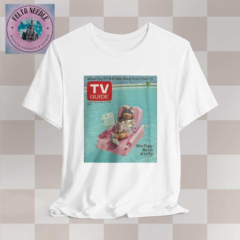 Unisex T-Shirt, Tv Guide Fräulein Piggy Cover, Mein Leben im Le Top Shirt, Geschenk für Muppet Fans, Retro TV Print T-Shirt, lustiges Schwein T-Shirt, Sommer T-Shirt White