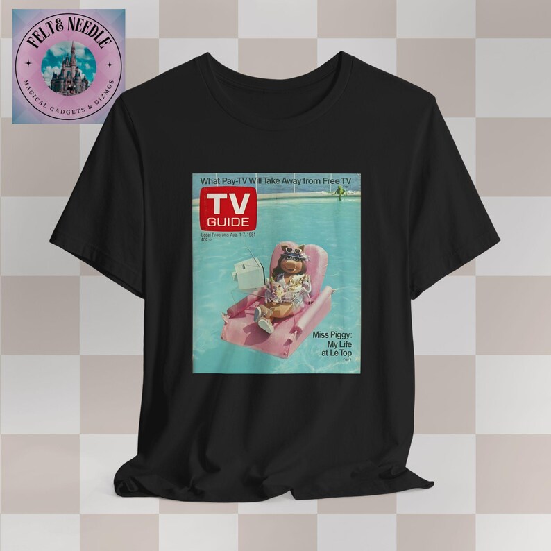 Unisex T-Shirt, Tv Guide Fräulein Piggy Cover, Mein Leben im Le Top Shirt, Geschenk für Muppet Fans, Retro TV Print T-Shirt, lustiges Schwein T-Shirt, Sommer T-Shirt Black