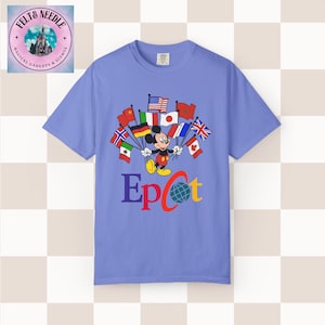 Camiseta Comfort Colors de inspiración vintage de Mickey Mouse para Epcot World Showcase Flo Blue