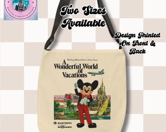 Bolso de mano vintage de vacaciones en Disney World, Castillo de Cenicienta, Mickey Mouse, Anuncio de viajes retro de los años 70 y 80, Monorraíl, Resort contemporáneo,
