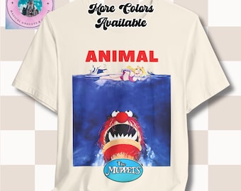 Muppets Spoof T-Shirt, Jaws Movie Poster Design, Miss Piggy and Animal Tee, Unisex Shirt, Fun Graphic Tee