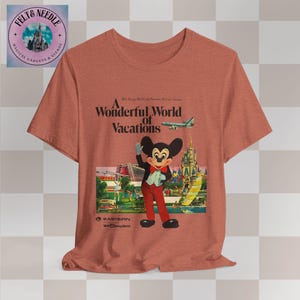 Vintage Retro Walt Disney World Unisex Tee, 70s Airline Travel Advertisement Shirt, Men Women Souvenir Top, Vacation Theme Park Apparel, Heather Clay