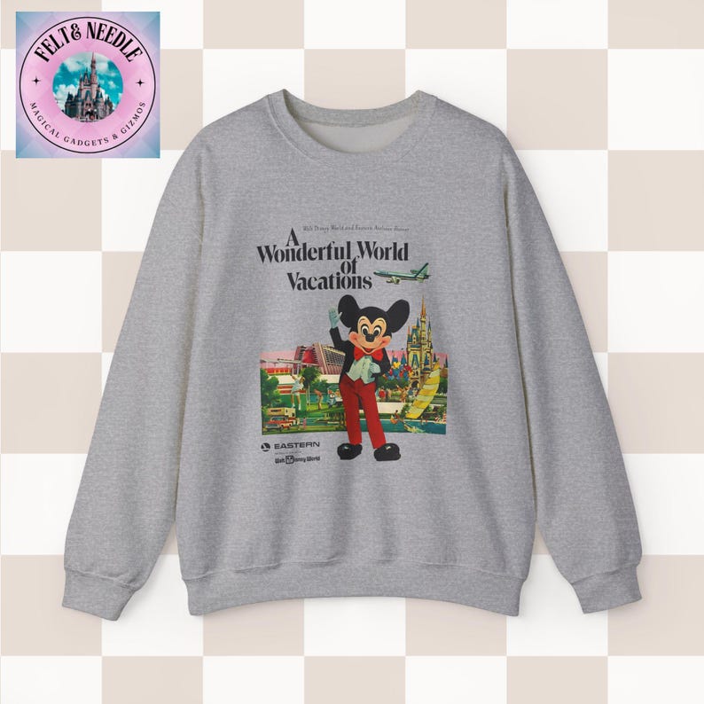 Vintage Style Disney World Sweatshirt, 70s Retro Crewneck Jumper, Mickey Mouse, Cinderella's Castle, Monorail, Contemporary Resort, Gift for Sport Grey