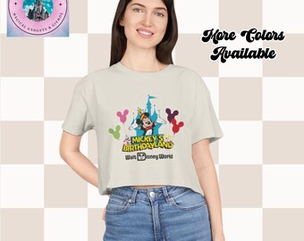 T-shirt court pour femmes Mickey's Birthday Land style vintage, chemise Disney rétro, thème des années 90, t-shirt Disney World, haut pour vacances magiques, Mickey Mouse