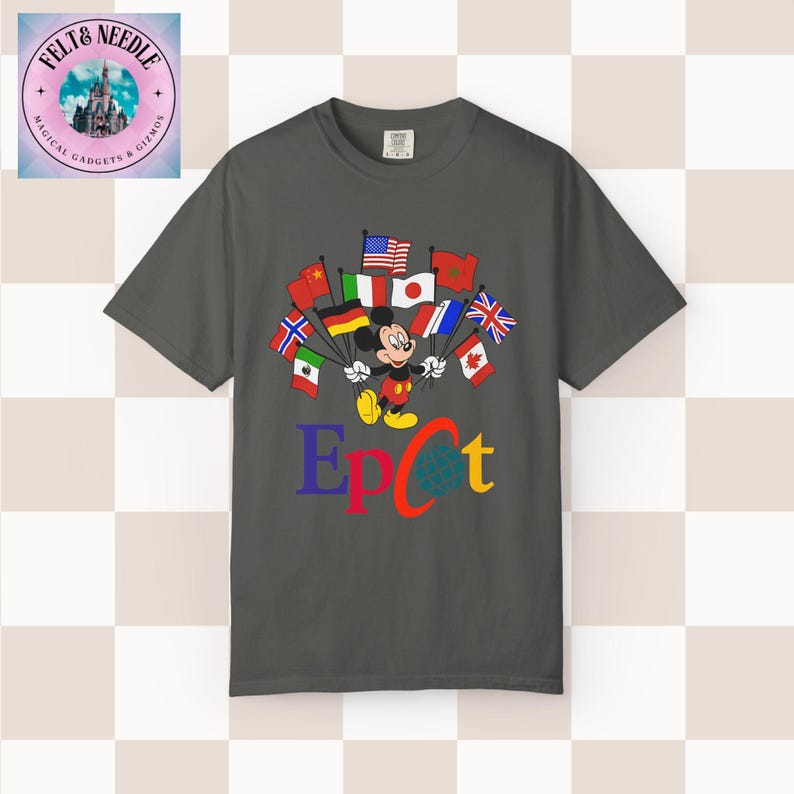 Camiseta Comfort Colors de inspiración vintage de Mickey Mouse para Epcot World Showcase Pepper