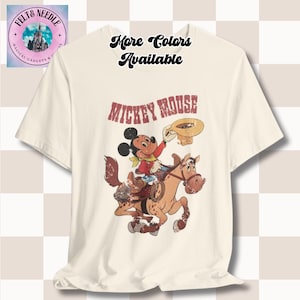 Camiseta unisex vintage de Mickey Mouse, estilo vaquero, retro de Disney, con estampado de dibujos animados del oeste, temática vaquera, de Mickey a caballo