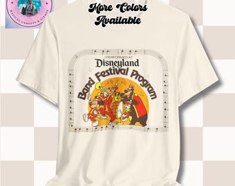 Camiseta vintage de los años 80 con festival de bandas de Disneyland, Mickey Mouse, Goofy, Pato Donald, Br'er Bear, camiseta unisex, regalo de recuerdo, Disneyland retro