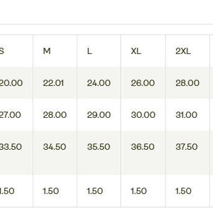 May include: A white chart displays clothing measurements in inches for sizes S through 5XL. Measurements include width, length, sleeve length, and size tolerance. The chart is labeled "Imperial" and "Metric".