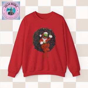 Felpa retrò di Babbo Natale Kermit, maglione girocollo anni '80 e '90, abbigliamento meme natalizio, pullover natalizio unisex, regalo di Natale divertente, hipster vintage Red