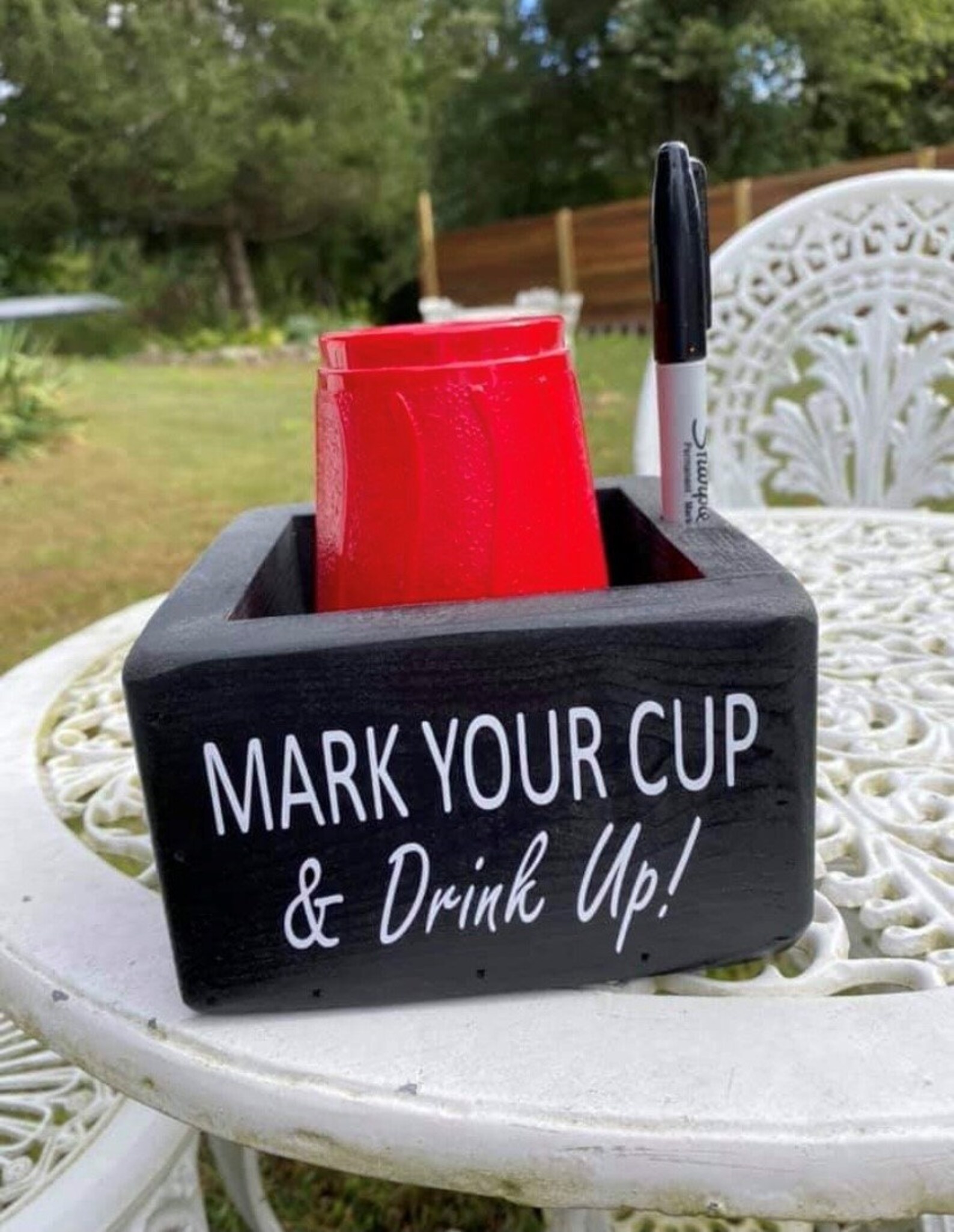 Wood Solo Cup Holder Box for Sharpie Mark Your Cup and Drink Etsy