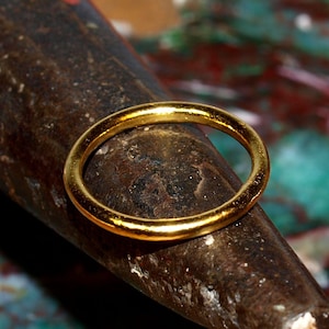 24k Round Wire Gold Band - Solid Pure Gold - Hand Forged Smooth Round Ring - Rustic Handmade - Smooth Finish - Pure .999 Gold Ring