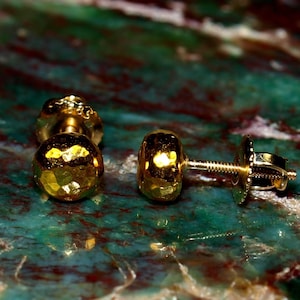 24k Solid Round Gold Ball with Threaded Stud - Pure 5mm Gold - Minimalist Gold Earrings - Solid Gold Studs - Lightly Hammered Texture