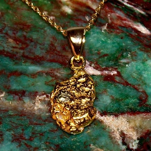 Gold Nugget Charm Necklace - Genuine California Gold Nugget - Placer Gold High Purity Beautiful Raw - Investment Pure Solid Gold (N1585)