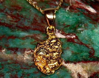Gold Nugget Charm Necklace - Genuine California Gold Nugget - Placer Gold High Purity Beautiful Raw - Investment Pure Solid Gold (N1585)