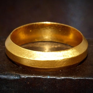 24k Gold Band - 6mm wide Solid Pure Gold - Hand Forged Angular Geometric Ring - Rustic Handmade - Matte or Polished Finish - Pure .999 Gold