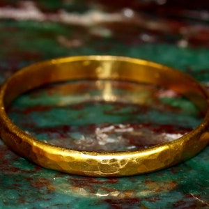24k Gold Band - Solid Pure Gold - Hand Forged Hammered Half-Round Ring - Rustic Handmade - Rough Matte Finish - Pure .999 Gold Ring