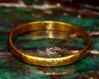 24k Gold Band - Solid Pure Gold - Hand Forged Hammered Half-Round Ring - Rustic Handmade - Rough Matte Finish - Pure .999 Gold Ring