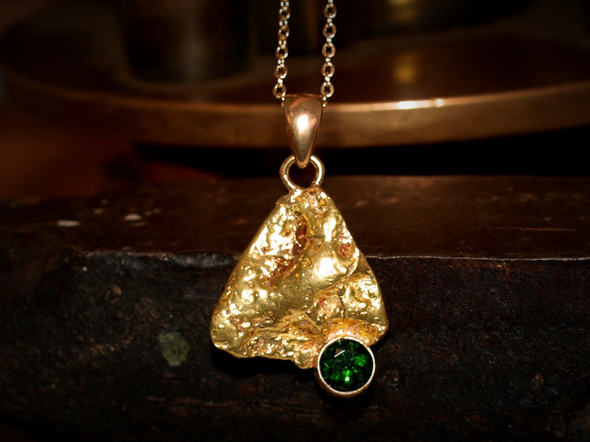 Alaskan Gold Nugget Pendant – Chrome Diopside Gemstone Necklace