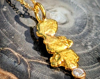Stacked Gold Nugget Pendant & Moissanite - Raw Gold Nuggets - Necklace Charm - High Purity (N2408)