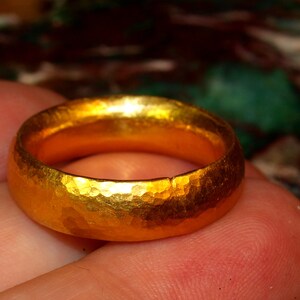 24k Gold Band - 7mm Comfort Fit Solid Gold Ring - Hand Forged Hammered Texture - Rustic Handmade Men's Engagement Ring - Pure .999 Gold image 2
