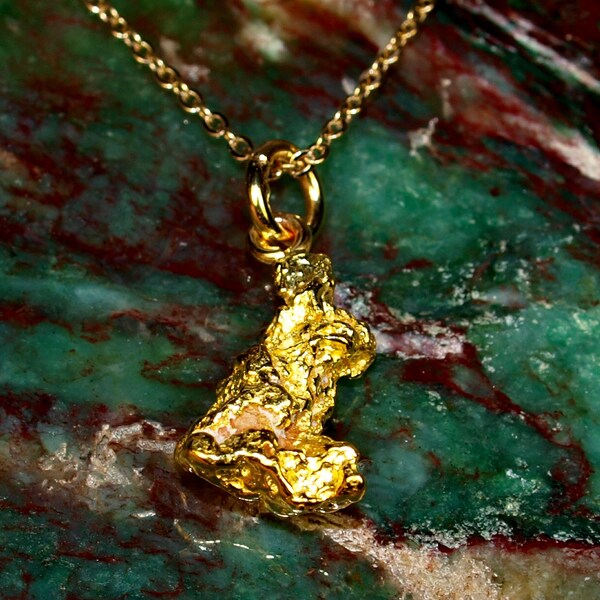 Raw Gold Pendant Necklace - Genuine Australia Gold Nugget - Placer Gold High Purity Beautiful Raw - Investment Pure Gold Solid (N1046)