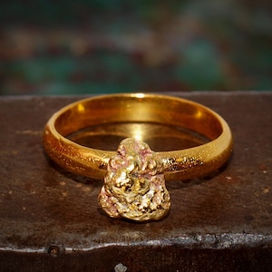 Natural Gold Nugget Ring - Size 5.5 - Smooth 22k Band Ring - High Purity 22k Natural Gold Nugget - Genuine Real Alaska Nugget (N2045)