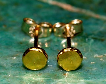 Small 24k Gold Studs - High Purity 3mm Gold Discs - Minimalist Gold Earrings - Solid Gold Stud Earrings (N793)