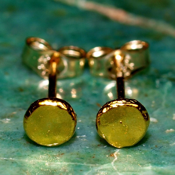 Small 24k Gold Studs - High Purity 3mm Gold Discs - Minimalist Gold Earrings - Solid Gold Stud Earrings (N793)