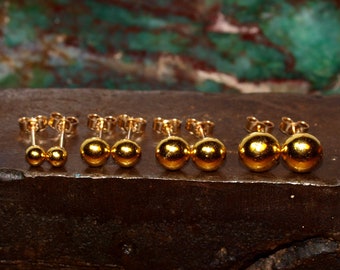 24k Gold Ball Studs - 3mm 4mm 5mm 6mm - Kies uw maat - Massief gouden oorbellen - Minimalistische gouden oorbellen - Solid Pure Gold Stud Oorbellen (E2)