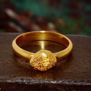 Gold Nugget Ring - Size 5.5 - Smooth 22k Band Ring - High Purity 22k Natural Gold Nugget - Genuine Raw Real Alaska Nugget (N2048)