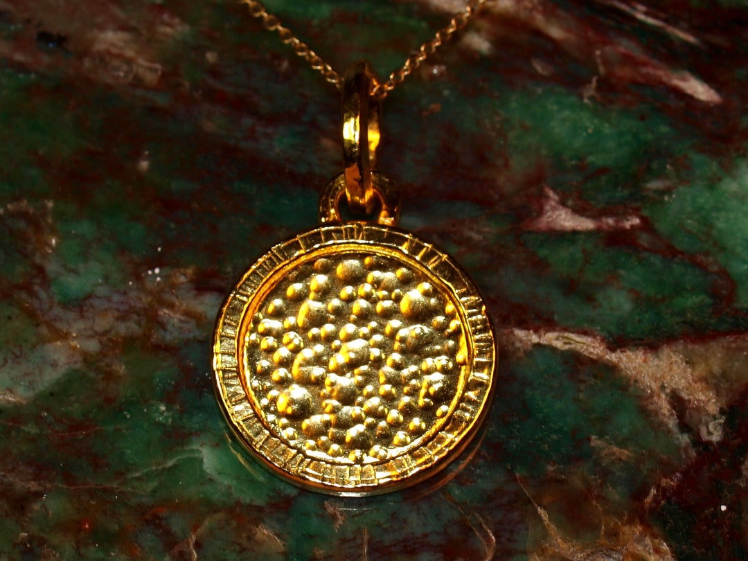 24k Gold Disc Pendant Hammered Textured Coin Disc Investment Jewelry