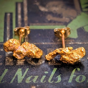Nugget Stud Earrings - High Quality Gold Nuggets - California Gold Nuggets - Natural Pure Nice Gold Nugget Earrings - Placer Gold (N2287)
