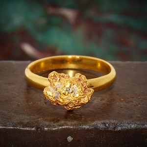 Gold Nugget Ring - Size 5 - Smooth 22k Band Ring - High Purity 22k Natural Gold Nugget - Genuine Raw Real Arizona Nugget (N2049)