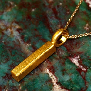 24k Gold Bar Pendant - Investment Jewelry - 1" Long Bar Shape - Small Minimalist Gold Charm (N1879)
