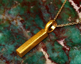 24k Gold Bar Pendant - Investment Jewelry - 1" Long Bar Shape - Small Minimalist Gold Charm (N1879)