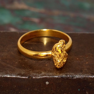 Natural Gold Nugget Ring - Size 6.5 - Smooth 22k Band Ring - High Purity 22k Natural Gold Nugget - Genuine Real Alaska Nugget (N2046)