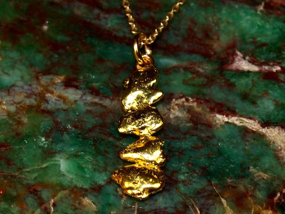Stacked Gold Nugget Pendant Brilliant Natural Gold Raw Gold