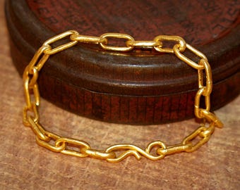 24k Gold Tennis Bracelet,  Solid Pure Gold Links, Men's or Women's Gold Chain