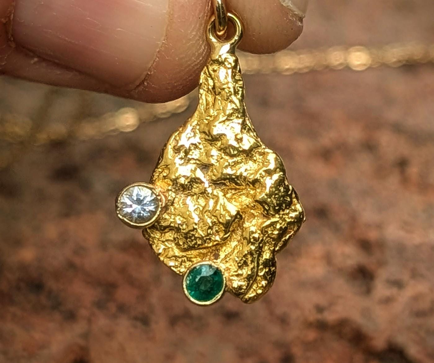 Gold Nuggets White Topaz & Emerald- Brilliant Genuine Raw Gold