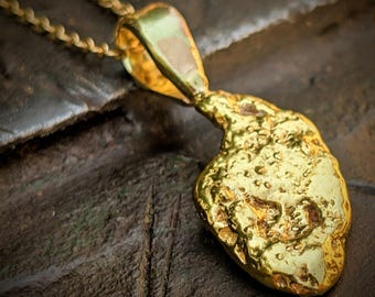 Genuine Gold Nugget Charm Pendant, Beautiful Raw Organic Necklace, Investment Grade Jewelry (N1772)