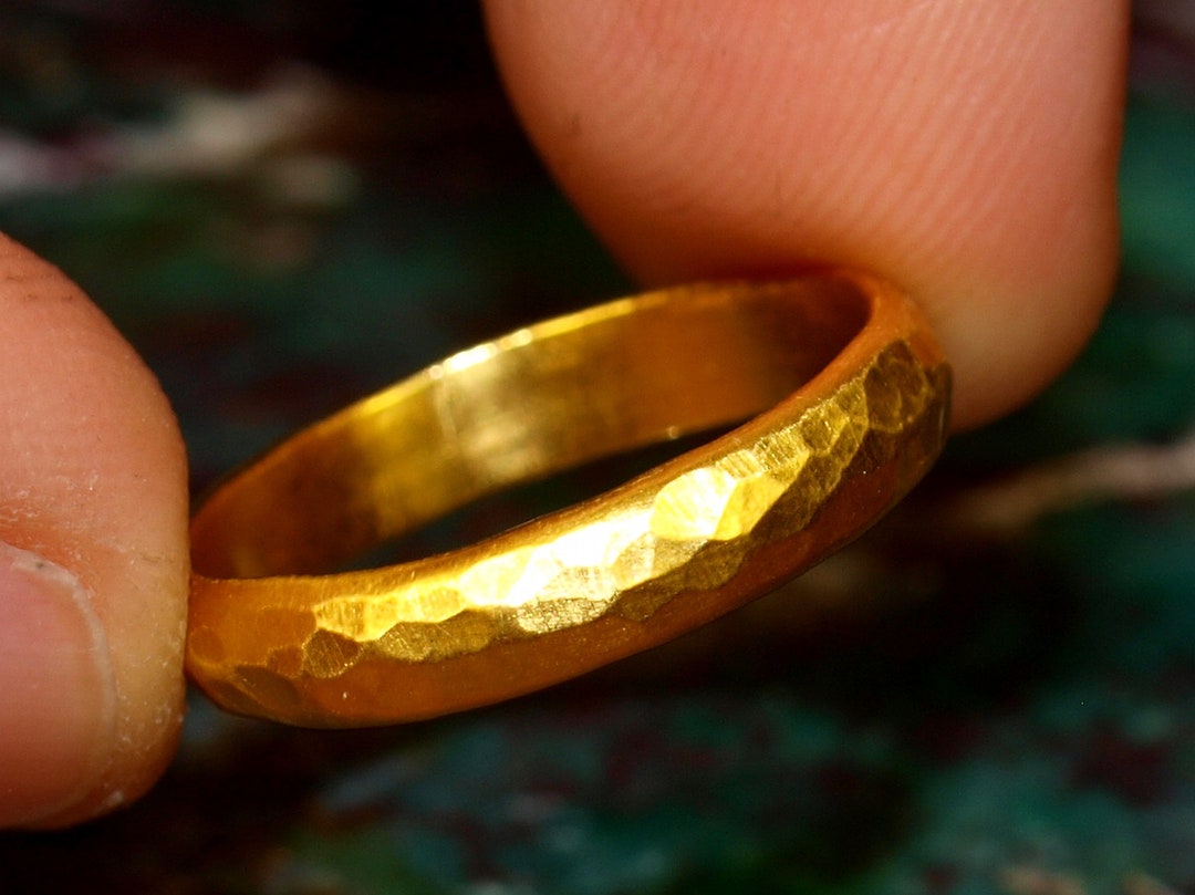24k Gold Band - Hand Forged Hammered Half-round Ring 24k Gold Band - Hand Forged Hammered Half-round Ring
