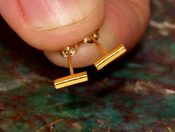 Tiny 24k Gold Bar Studs High Purity 7mm Gold Bars Minimalist Gold