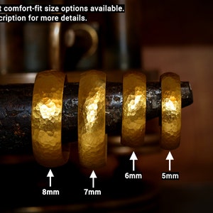 24k Gold Band - 7mm Comfort Fit Solid Gold Ring - Hand Forged Hammered Texture - Rustic Handmade Men's Engagement Ring - Pure .999 Gold image 9