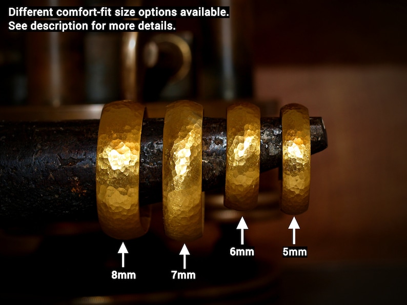 24k Gold Band - 7mm Comfort Fit Solid Gold Ring - Hand Forged Hammered Texture - Rustic Handmade Men's Engagement Ring - Pure .999 Gold image 9