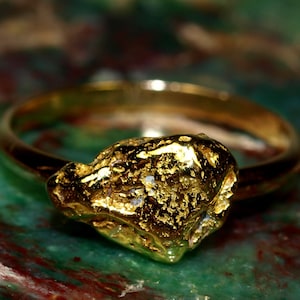 Natural Gold Nugget Ring - Size 7 - Smooth 14k Band Ring - High Purity 22k Natural Gold Nugget - Genuine Real Alaska Nugget (N1671)