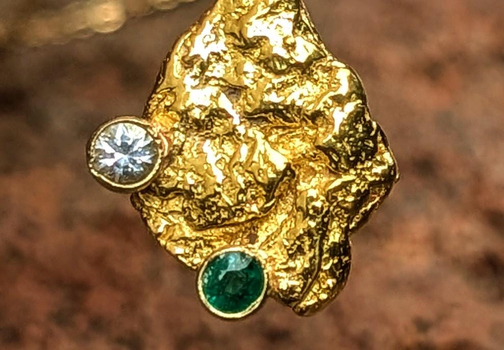 Gold Nuggets White Topaz & Emerald- Brilliant Genuine Raw Gold