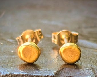 Small 24k Gold Studs, Perfect Minimalist Dots, Solid and High Purity