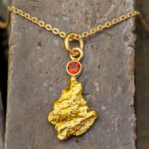 Gold Nugget with Fire Orange Citrine, 22k Pendant Charm (N2458)