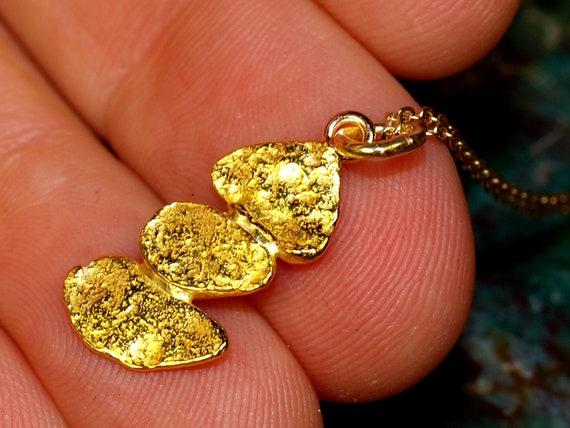 Stacked Gold Nugget Pendant - Brilliant Natural Gold - Raw Gold Nuggets - Necklace Charm - High Purity California Gold - Gold Charm (N1082)