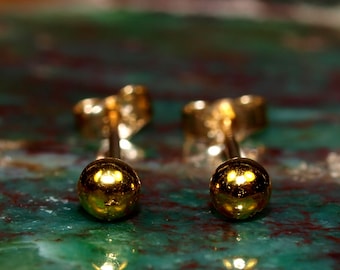 Small 24k Gold Studs - High Purity 3mm Solid Gold Balls - Minimalist Gold Earrings - Solid Pure Gold Stud Earrings (N1228)